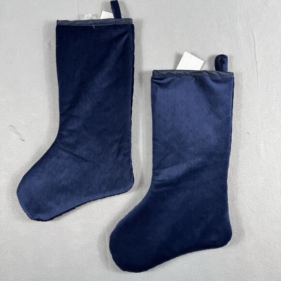 Hobby Lobby Navy Quilted Christmas Stockings 20” Set of 2 Plush Textured NWT - Picture 4 of 8